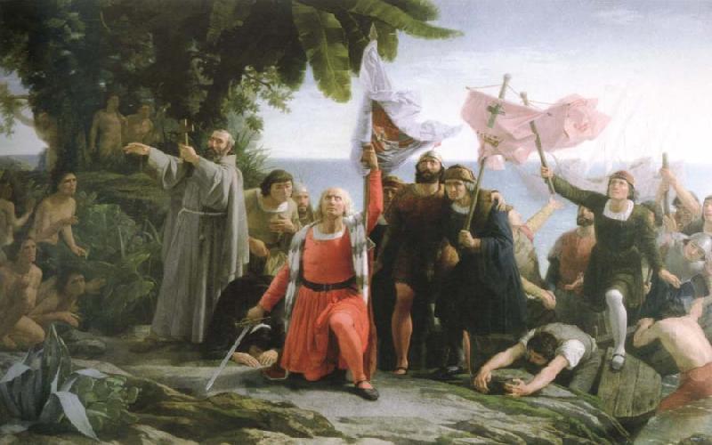 dioscoro teofilo de la puebla tolin the first landing of christopher columbus in america oil painting picture
